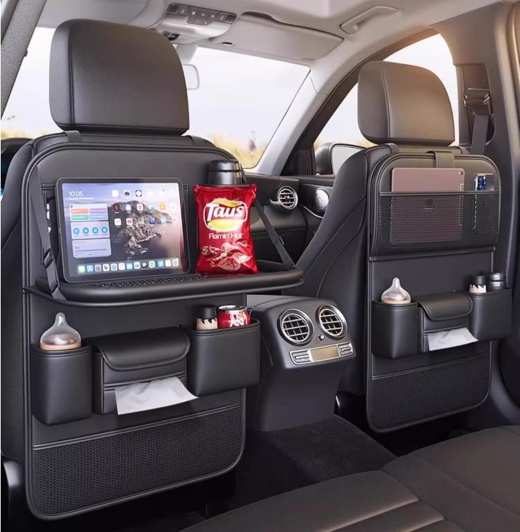 High-end car seat back storage bag, multi-functional rear hanging bag, foldable table board and shelf for car use