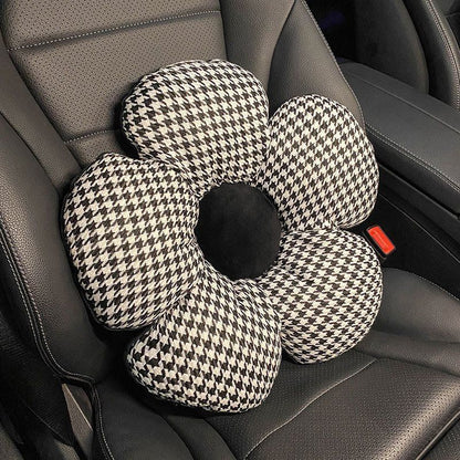 Car cartoon headrest waist pillow female flower office cute waist pillow houndstooth pillow car seat interior