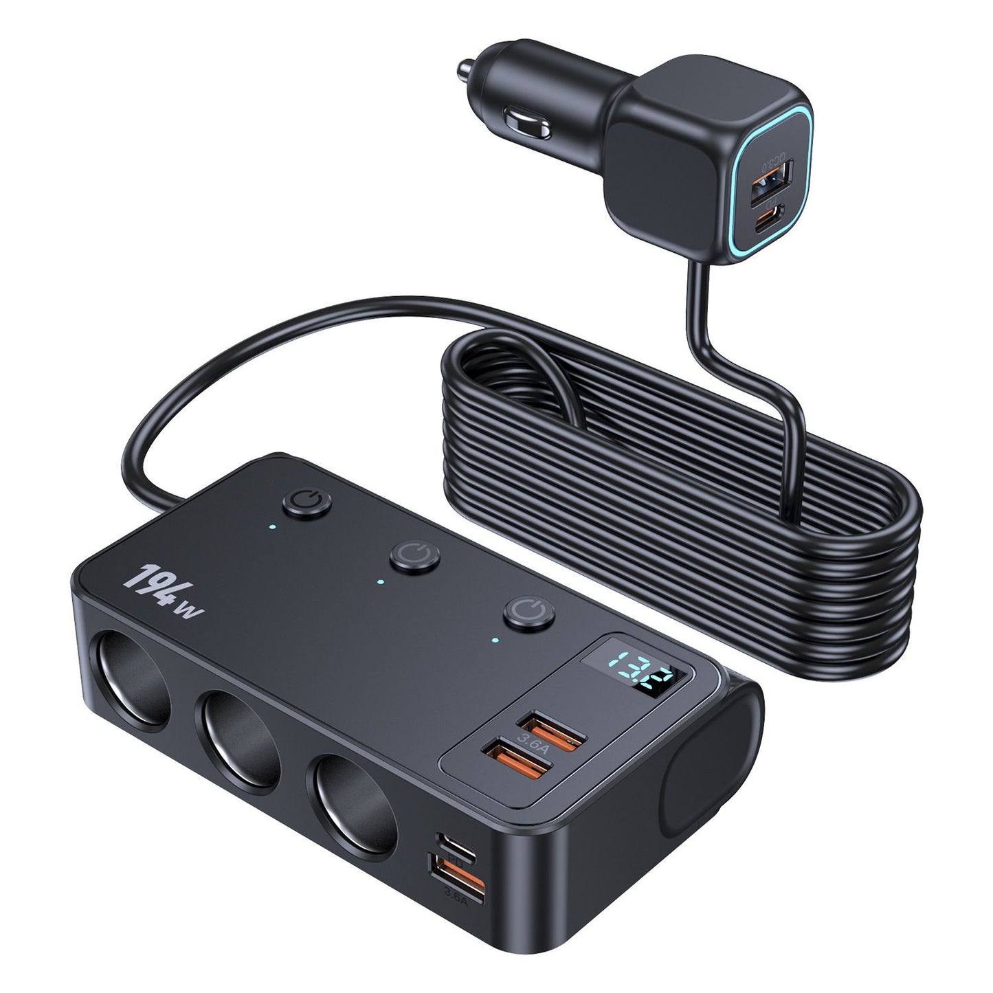 Car cigarette lighter USB3.0 multi-function PD45w fast charge 226W car charger