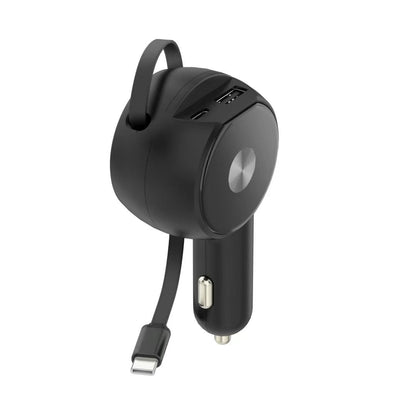 Retractable cable car charger super fast charging 60W smart dual fast charging cigarette lighter car charger factory direct sales